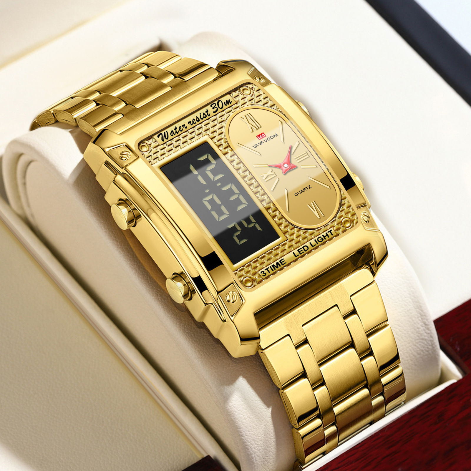 VAVAVOOM外贸中东爆款电子手表个性创意百搭防水多功能方形电子表