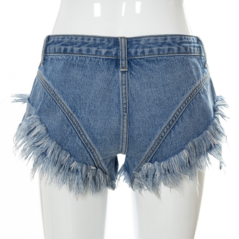 Sexy Low Waist Double Frayed Cut-Off Denim Short Shorts