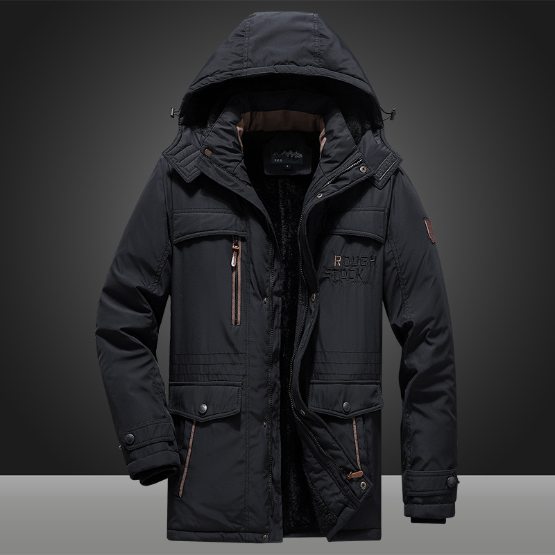 Ropa de hombre con chaqueta de algodón de vello para hombres jóvenes al aire libre chaqueta de algodón de invierno de tamaño grande chaqueta de algodón media y larga chaqueta de hombre