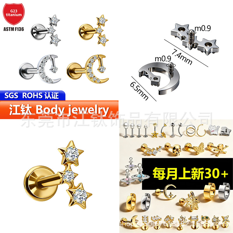 Pointed titanium steel lip stud product view