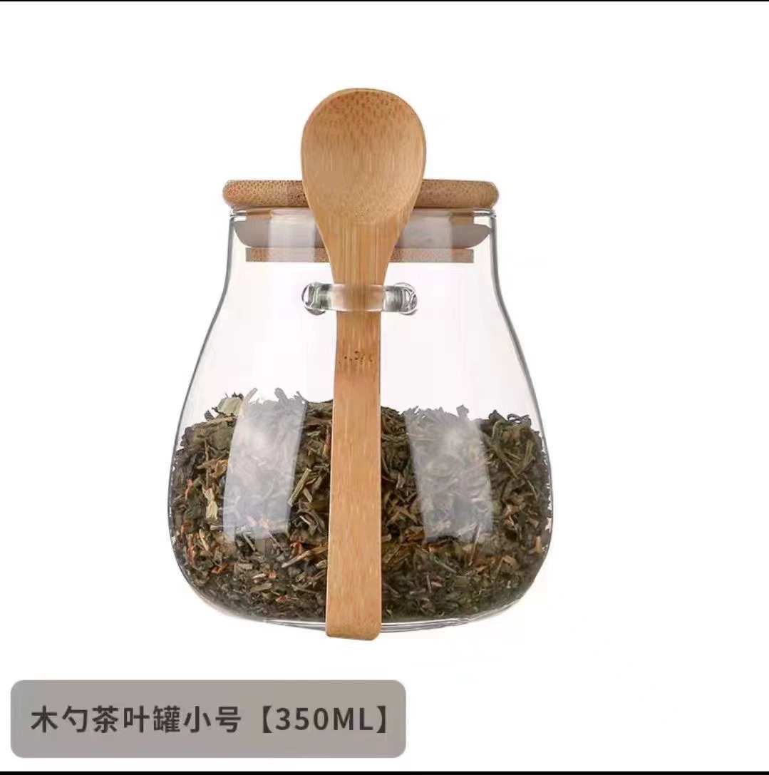 Скляная стеклянная герметичная банка для хранения дома на кухне прозрачная бутылка с Bamboo крышкой и ложкой, стеклянная банка для заварки чая