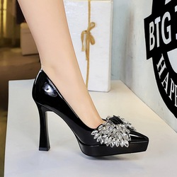 8399-H72 French style single shoe women's rhinestone bow decoration pointed shallow mouth waterproof platform high heels women's shoes