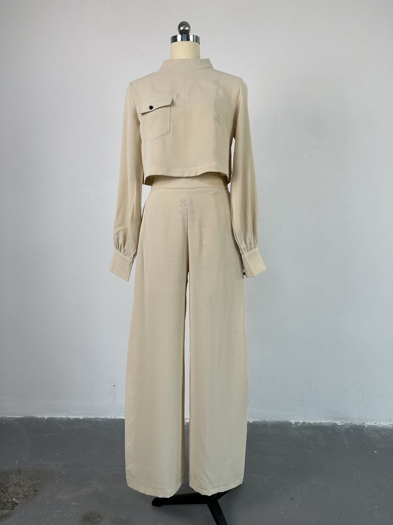 Women Clothing Spring Loose Mock Neck Long Sleeve Top Wide Leg Pants Casual Suit