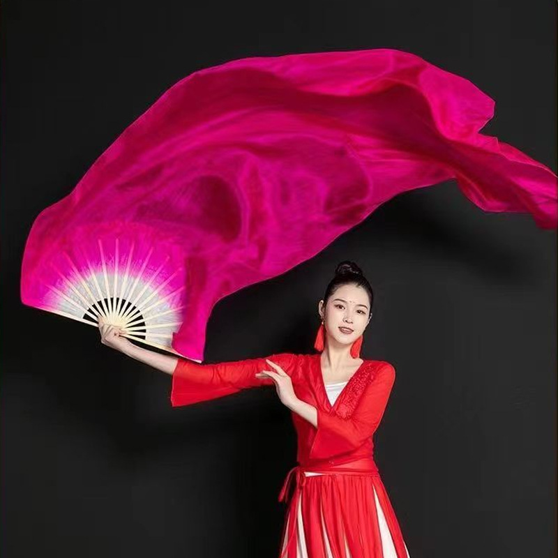 Ventilador de danza luminoso LED tricolor gradiente de seda larga doble cara props de espectáculo de escenario de danza china ventilador luminoso de seda larga