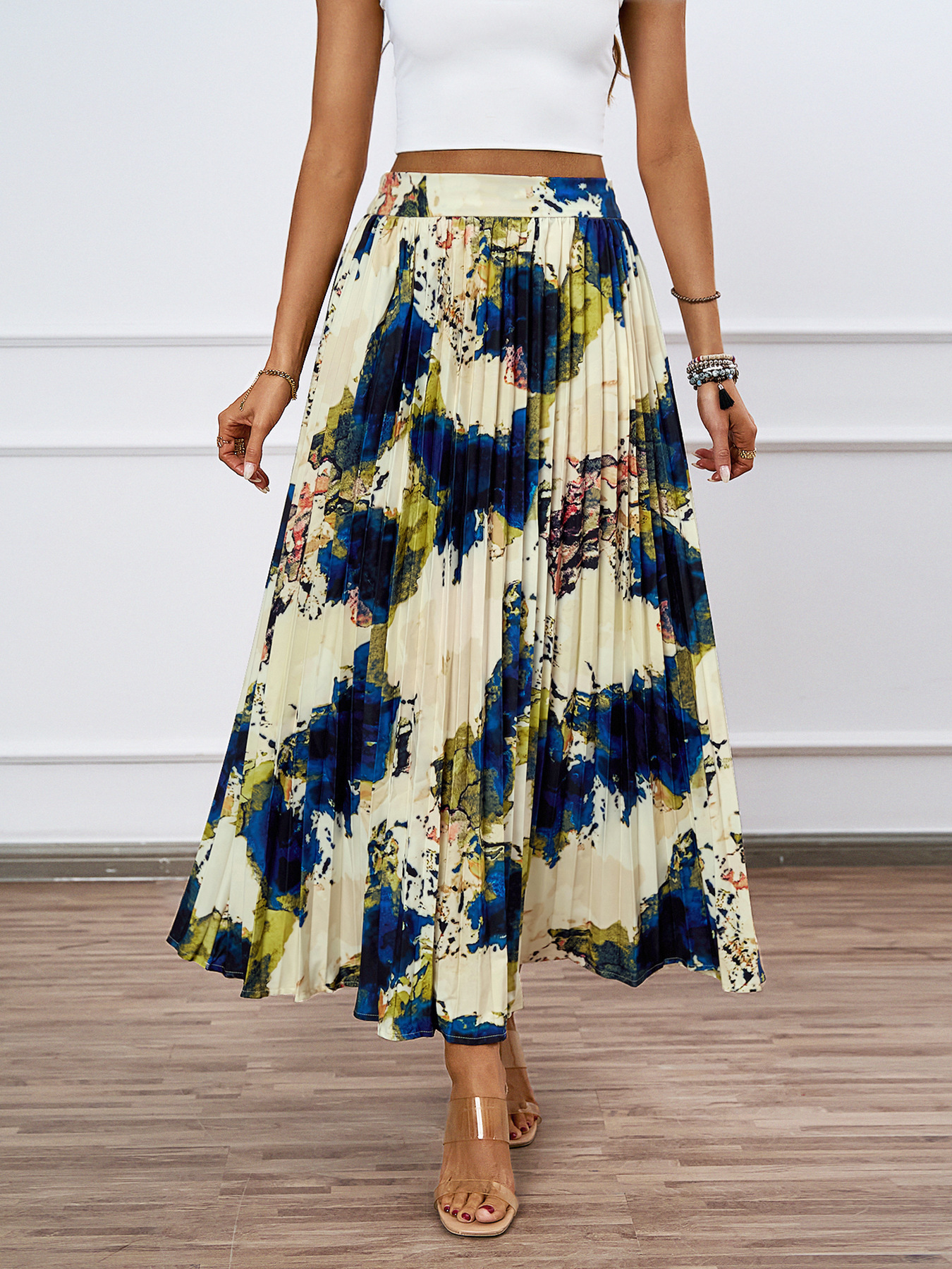 320g Weight Maxi Long Dress Dress Length Type Pleated Skirt Dresses Type Polyester Fabric Type Mid Waist Waist Line Inelastic Elasticity Holiday, Daily Occasion Regular Fit Fit Type Oil Painting Pattern Summer Season Women's Gender Casual Style Summer Casual Oil Painting Polyester Maxi Long Dress Skirts 14