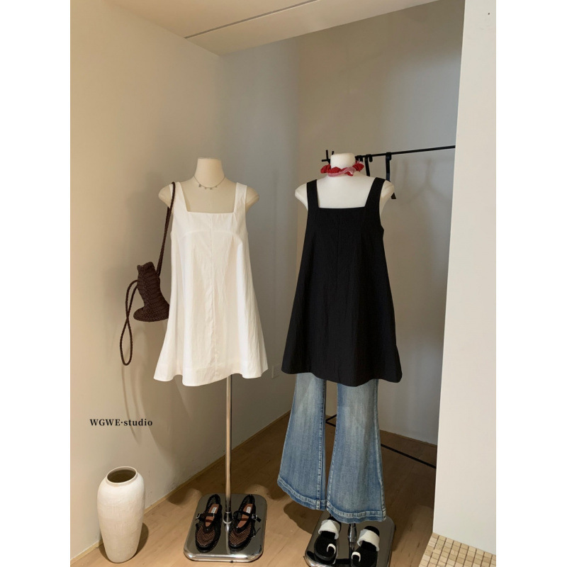 Senna Wgwe6167 Korean Style Casual Square Neck Sleeveless Camisole Dress Women's Fashionable Umbrella Hem Loose Short Skirt