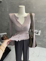チャオ優しい ~ タバコピンクの薄いニットカーディガン