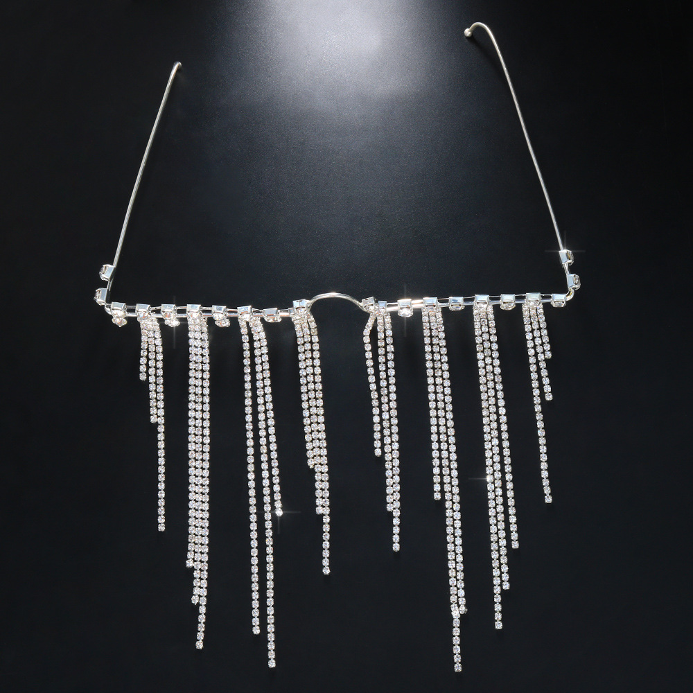 Transfronterizo europeo y americano caliente moda rhinestone borla gafas marco versátil personalizado gafas marco joyería femenina ojo marco