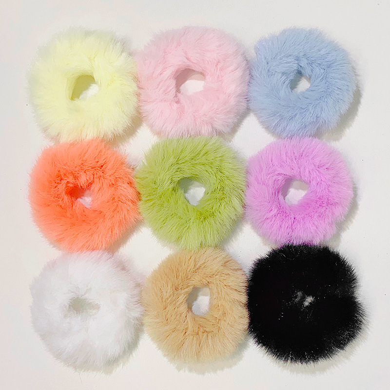 Candy color plush hair band imitation rabbit fur hair rope ponytail rubber band head rope all-match girl heart fur hair accessories headdress