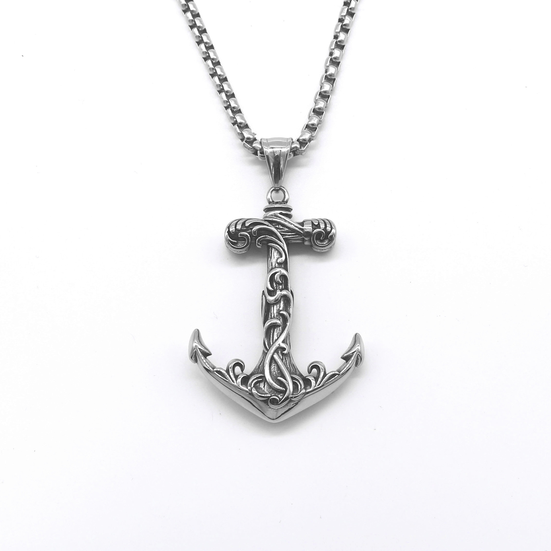 Collana con ciondolo a forma di ancora in acciaio al titanio, serie minimalista, per uomini e donne_voghion.com