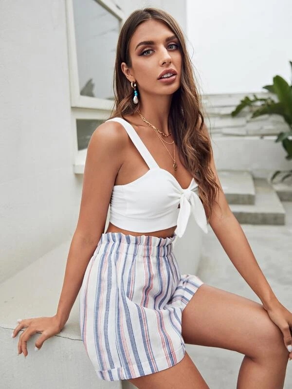 Damen Trägertop Mit Schleife Ärmelloses Oberteil Für Den Sommer_voghion.com