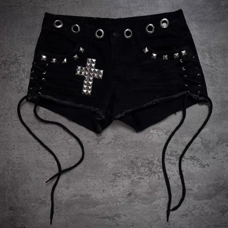 Y2K Summer Men's and Women's High Street Gothic Cross Hot Diamond Design Ins Trend Brand Niche Millennium Shorts