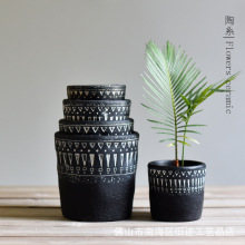 旧迹/非洲元素复古黑陶水泥花盆装饰花器花盆土培高档欧式园艺