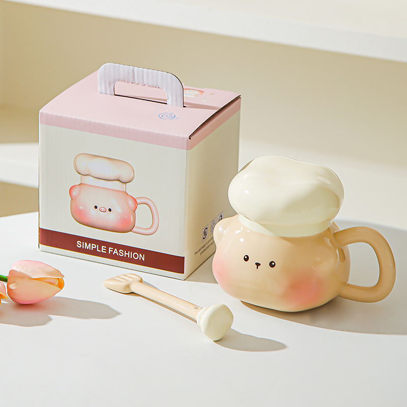 Doll cute cerámica taza de regalo de cumpleaños para chicas estudiantes regalo de mano pareja taza de cerámica con tapa