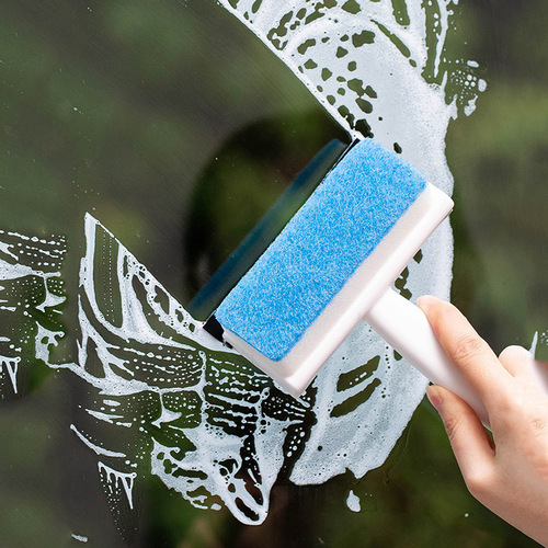 Multifunctional two-in-one double-sided mirror sponge brush window glass scraper wall tile cleaning brush wiper