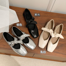 法式蝴蝶结玛丽珍鞋女平底方头单鞋女2025春季新款百搭真皮女鞋