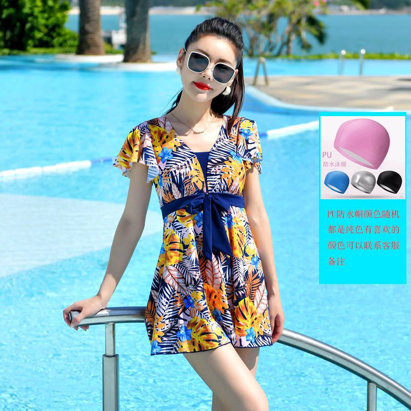 2024 nuevo trajes de baño conservadores para mujeres cubren el abdomen y los ángulos planos para bañarse en aguas termales grandes mm gordo madre de mediana edad suelta comercio exterior