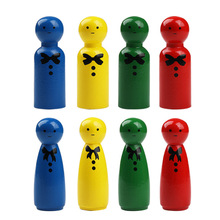 新款创意木偶人彩色印眼睛木头人儿童彩绘蝴蝶结印花75mm木人摆件