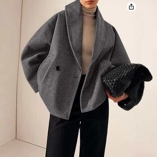 2026 Cross-border Women's Short Pea Coat Oversized Wool Blend Short Jacket with Lapel and Double Breasted Closure for Autumn and Winter 2026 Cross-border Women's Short Pea Coat Oversized Wool Blend Short Jacket with Lapel and Double Breasted Closure for Autumn and Winter