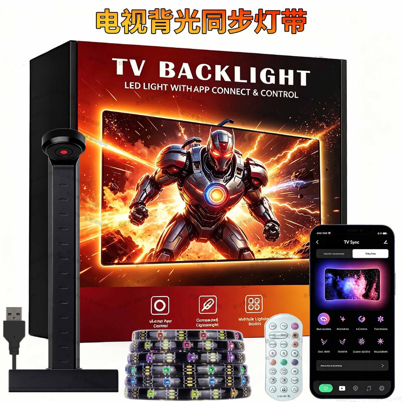 Tv Screen Background Ambient Light Strip with Smart Bluetooth Remote Control, Computer Monitor Tv Synchronized Music Light Strip