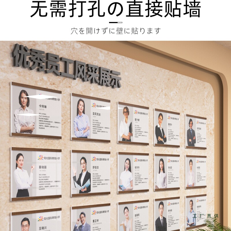 Employee Showcase Wall, Teacher Image Wall Stickers, Teacher Profile Display Board, A4 Acrylic Photo Frame, Wall-Mounted, No Drilling Required