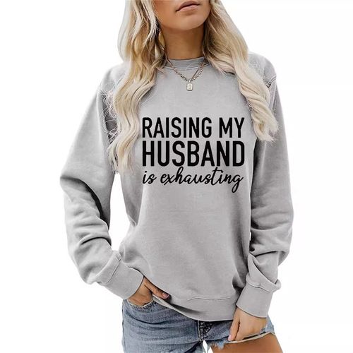 Cross-border Amazon supply letter print women's round neck sweatshirt EU code large size loose versatile thin long sleeve