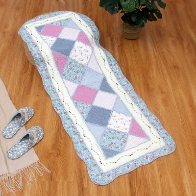 Avtomobil döşəmə paspasları: Patchwork Living Room Mat - flower-rhyme-blue-bedside-mat-or-car-mat-back-seat-50x135cm