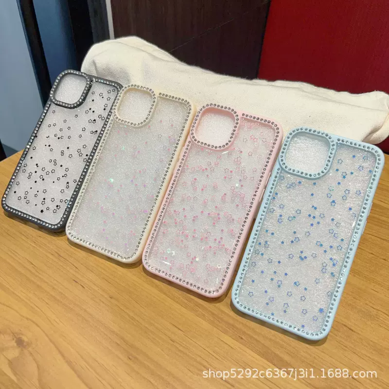 钻壳跨境亮片透明适用苹果iphone15电镀镜头框手机壳滴胶16promax