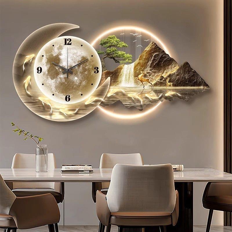 Sunshine Golden Mountain Wall Clock Dining Room Decorative Painting Creative Wall Clock Dining Room Table Clock Light Luxury Living Room Hanging Painting