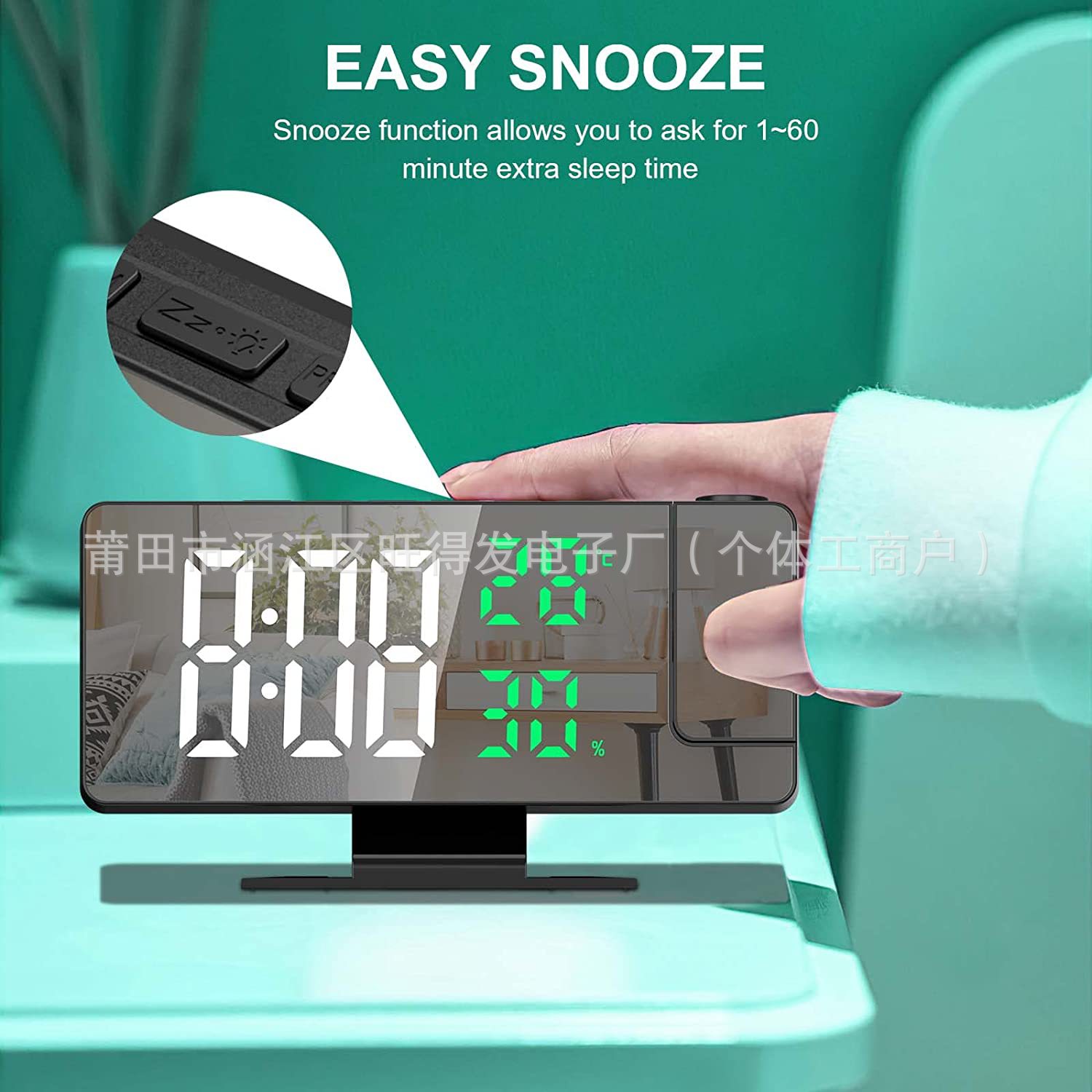 Projection Alarm Clock Digital Snooze Smart Large Screen Electronic Clock Multi-Functional Bedroom Silent Temperature and Humidity Display Desk Clock
