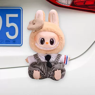 Seat belt shoulder pad: Interior Anti-Strangling Shoulder Strap Protector - plaid-overalls-labubu-tail-hanging-no-specifications