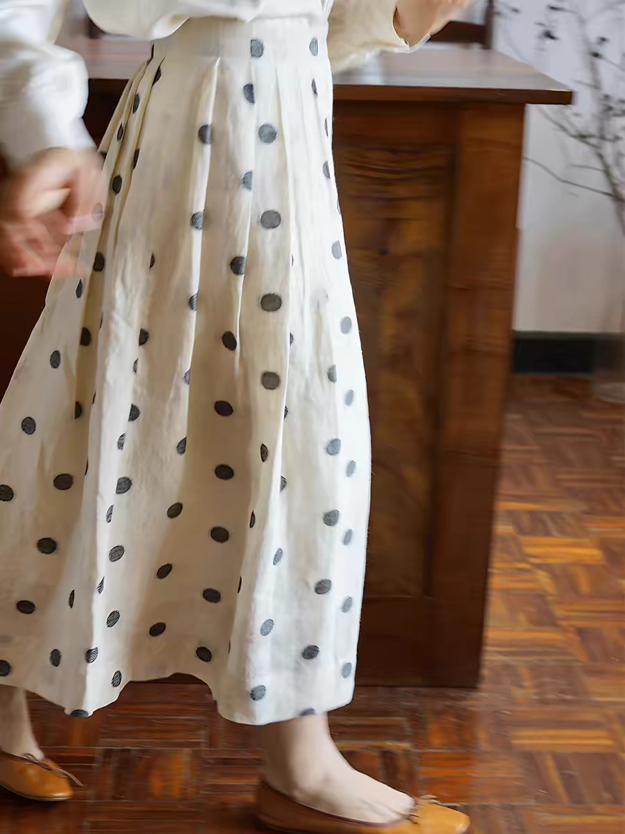 Váy maxi nữ eo cao xếp nếp phong cách Pháp vintage chất liệu linen — Màu sắc chi tiết 3