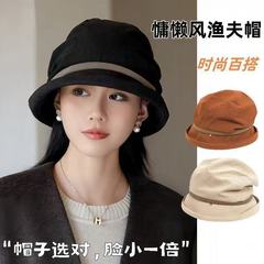 日本デザイン春秋コーデュロイ漁師帽子子供秋冬カジュアルしわスタッカ帽子盆帽子は顔が小さい