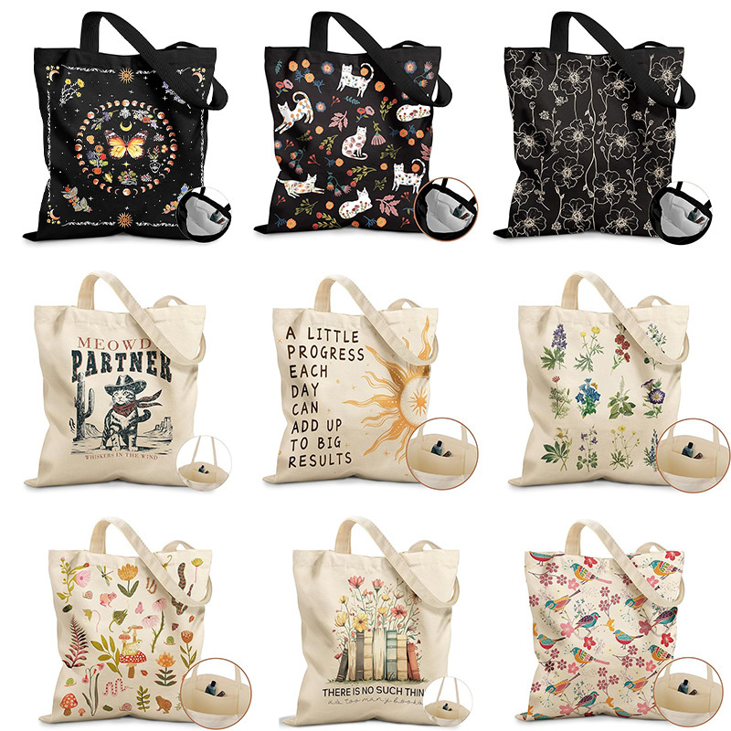 Amazon Cross-Border Trendy Popular Printed Animal Fashion Casual Handbag Environmentally Friendly Cotton Canvas Shopping Bag