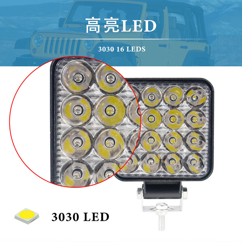 Cross-Border Exclusive Supply of Led Car Work Lights, Square 16Led Off-Road Vehicle Spotlights, Engineering Lights/Inspection Lights