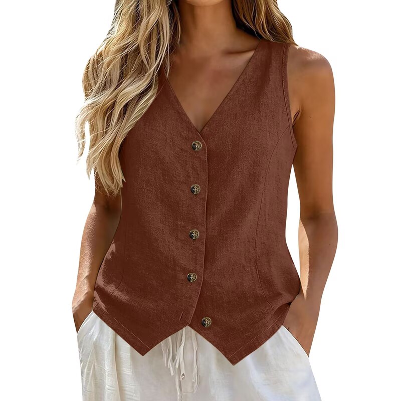 New linen vest, thin sleeveless jacket for women, summer new slim-fit short sleeveless suit V-neck vest New linen vest, thin sleeveless jacket for women, summer new slim-fit short sleeveless suit V-neck vest