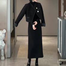 秋装搭配一整套高级感气质名媛小香风黑色短外套半身裙两件套装女