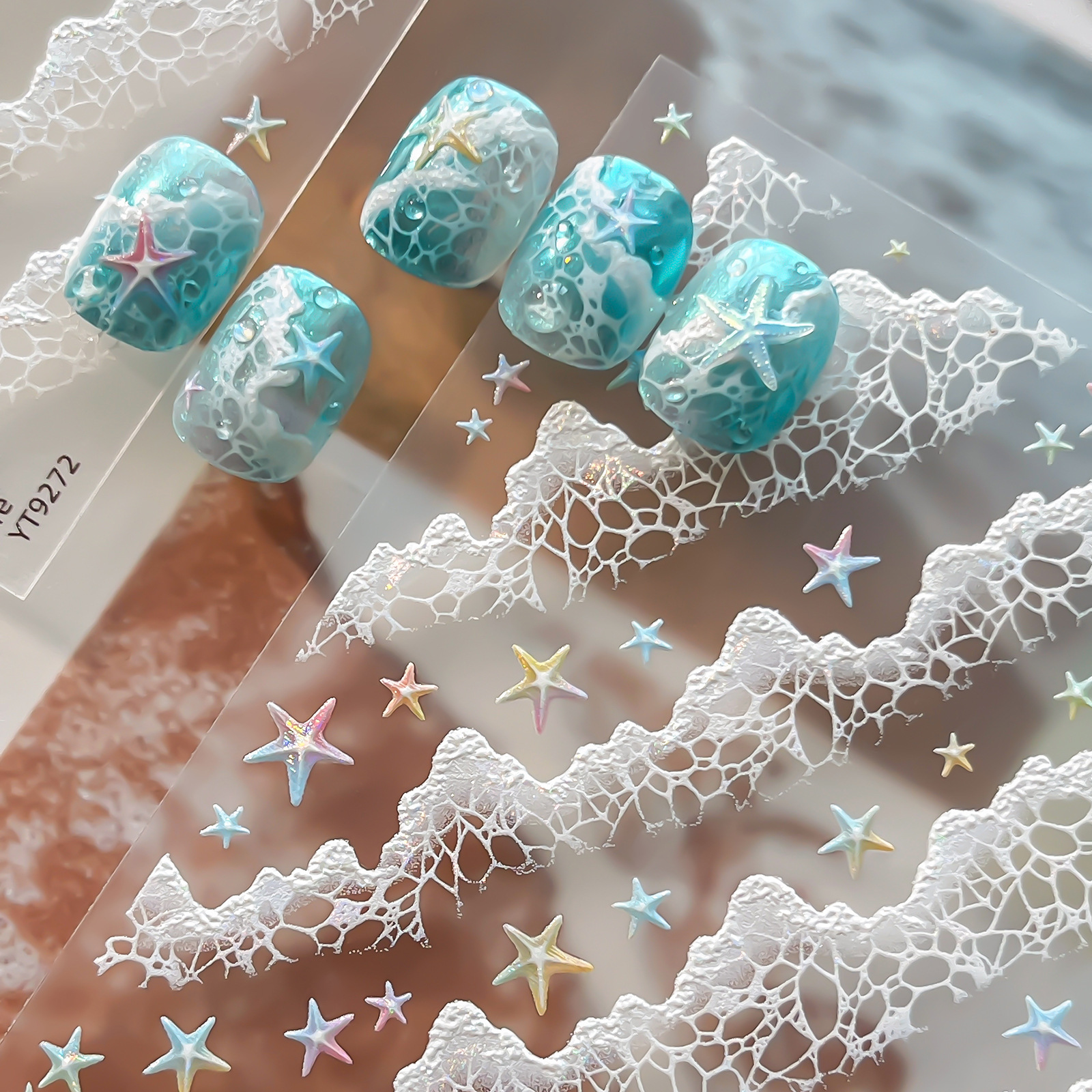 Ant Pattern Nail Stickers with Waves, Shells, and Starfish Designs, Versatile Commuting Nail Decorations from Source Manufacturer YT9272