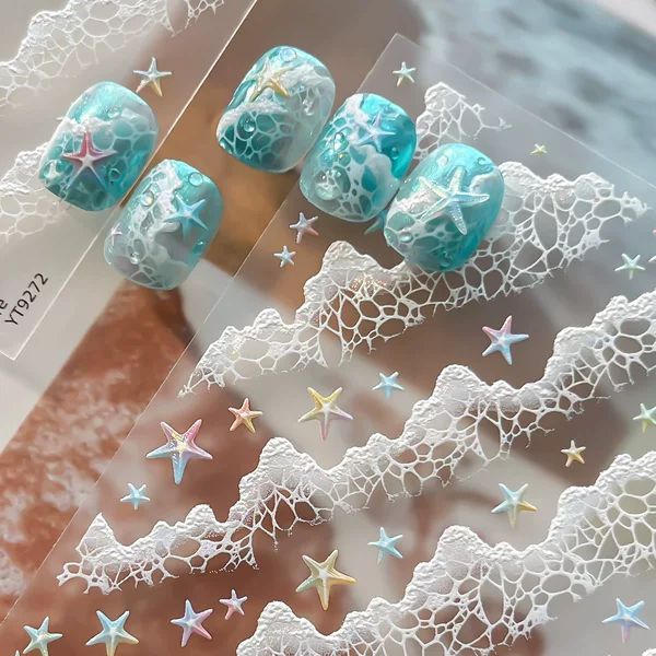 Ant Pattern Nail Stickers with Waves, Shells, and Starfish Designs, Versatile Commuting Nail Decorations from Source Manufacturer YT9272