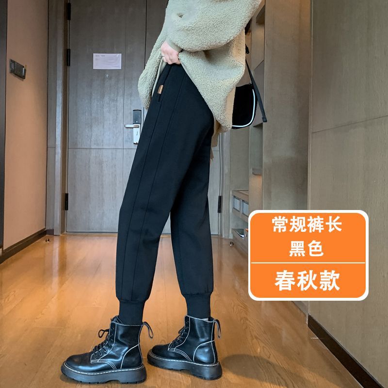加绒卫裤女冬季外穿哈伦休闲裤子宽松束脚小个子灰色运动裤女秋冬|undefined