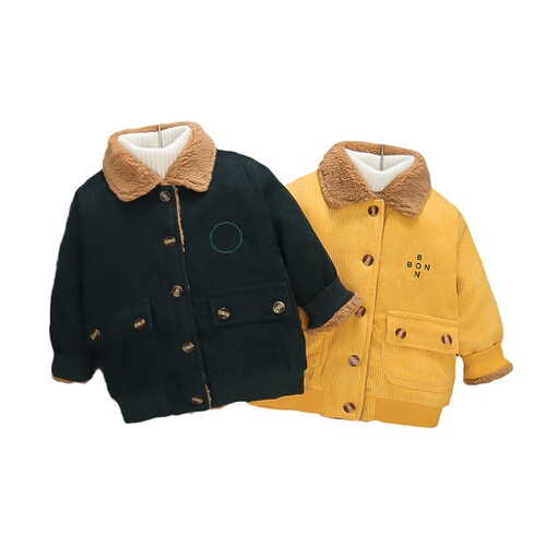 Boy's Corduroy Jacket  New Trendy Baby Thick Collarless Coat Winter Warm Fleece Top Children's Cotton Jacket
