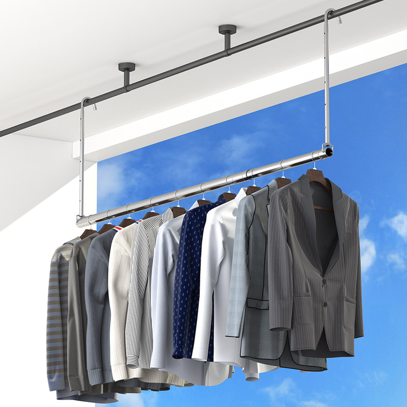 Varilla de secado de ropa de acero inoxidable balcón colgando varilla telescópica edredón hogar ropa sin ponche de secado Varilla ropa ajustable tendedero