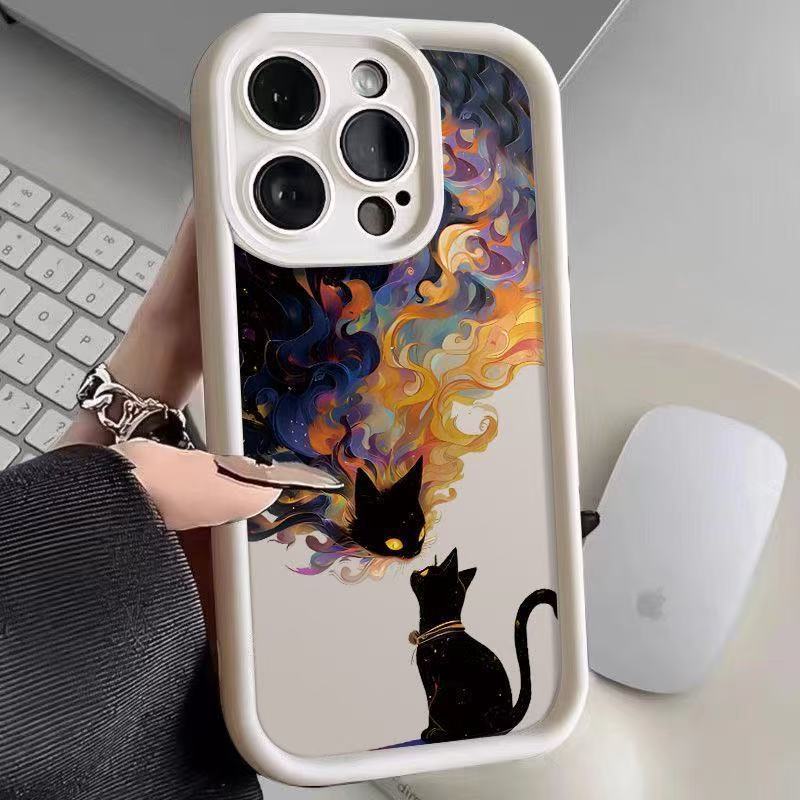 Pareja gato negro europeo y americano para iPhone 16pro funda para teléfono móvil Apple 15 anti-caída 14/13promax nuevo 12