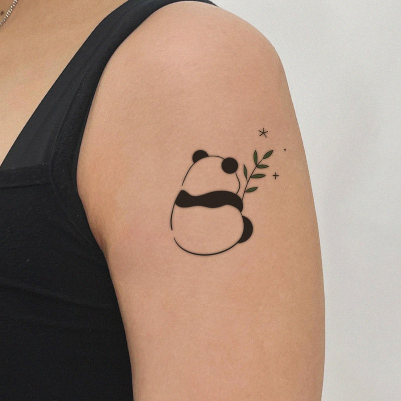 Minimalist Line Art Panda Tattoo Stickers with Star and Bamboo Leaf Embellishments, Waterproof, Sweat-Proof, Non-Reflective