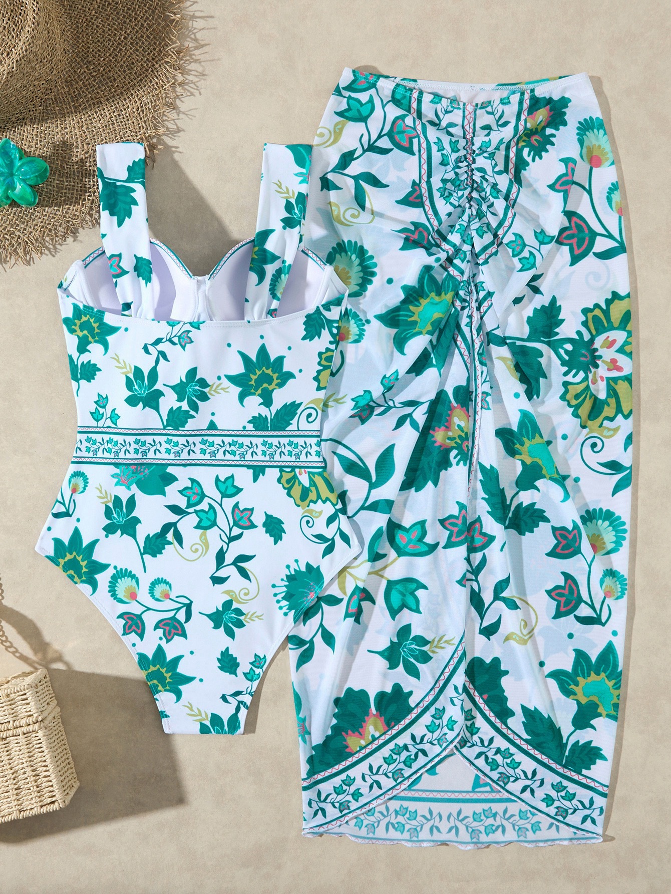 Push-up Underwire One-piece Swimsuit Tummy Control Digital Print_voghion.com