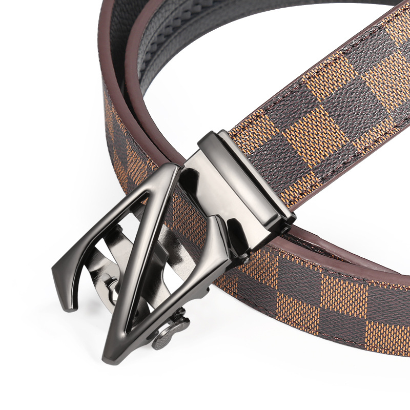2023 New Hot Selling Men's Fashion Belt Automatic Buckle Business Casual Belt Letter Buckle Faux Leather Belt Business Gift_viptrois.com