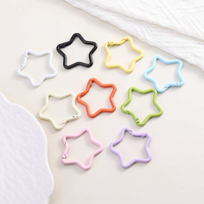 Colorful Painted Alloy Five-Pointed Star Spring Buckle Keychain DIY Jewelry Accessories Keychain Bag Pendant Material