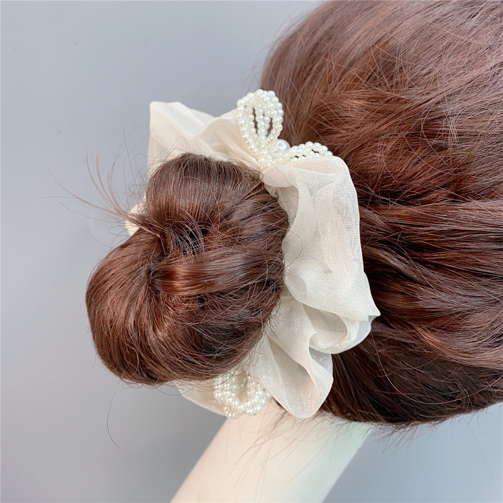 Pearl Bow Mesh Hair Ring Sweet Hair Ornament display picture 1