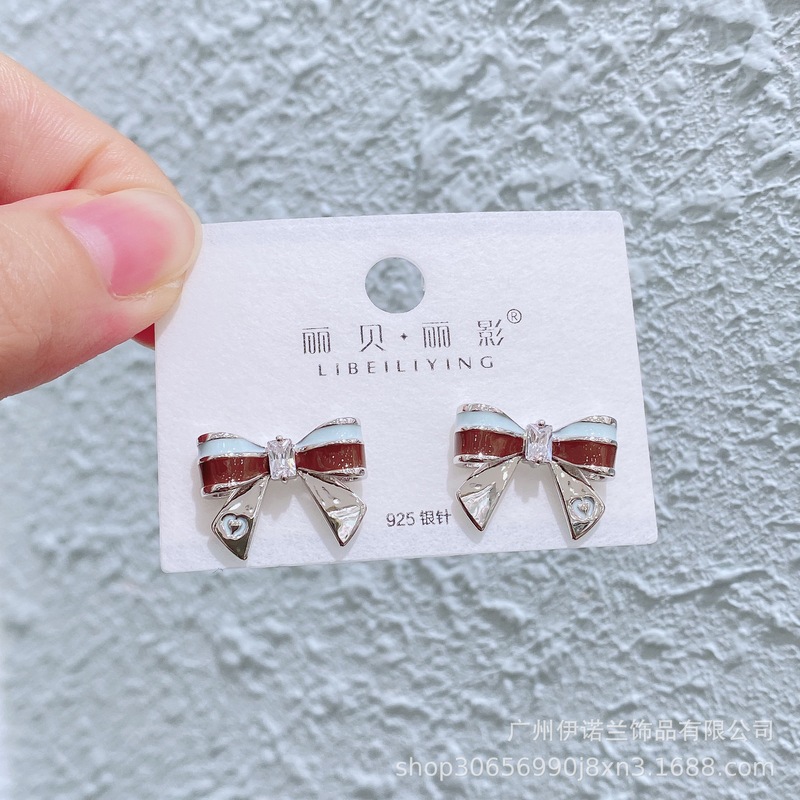丽银/丽贝丽影甜美可爱闺蜜少女韩版气质滴胶红色蝴蝶结新款耳饰|undefined
