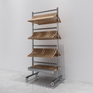 Clothing store stainless steel wheeled mobile multi-layer floor hanger storage rack men's and women's pants rack warehouse hanger shelf
